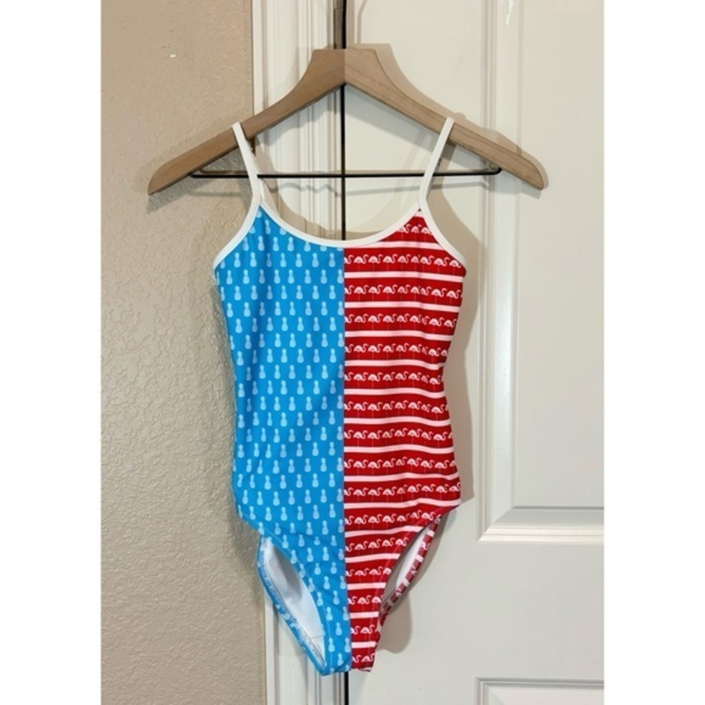 Chubbies One Piece Swimsuit Flamingo Pineapple XS Red White and Blue
